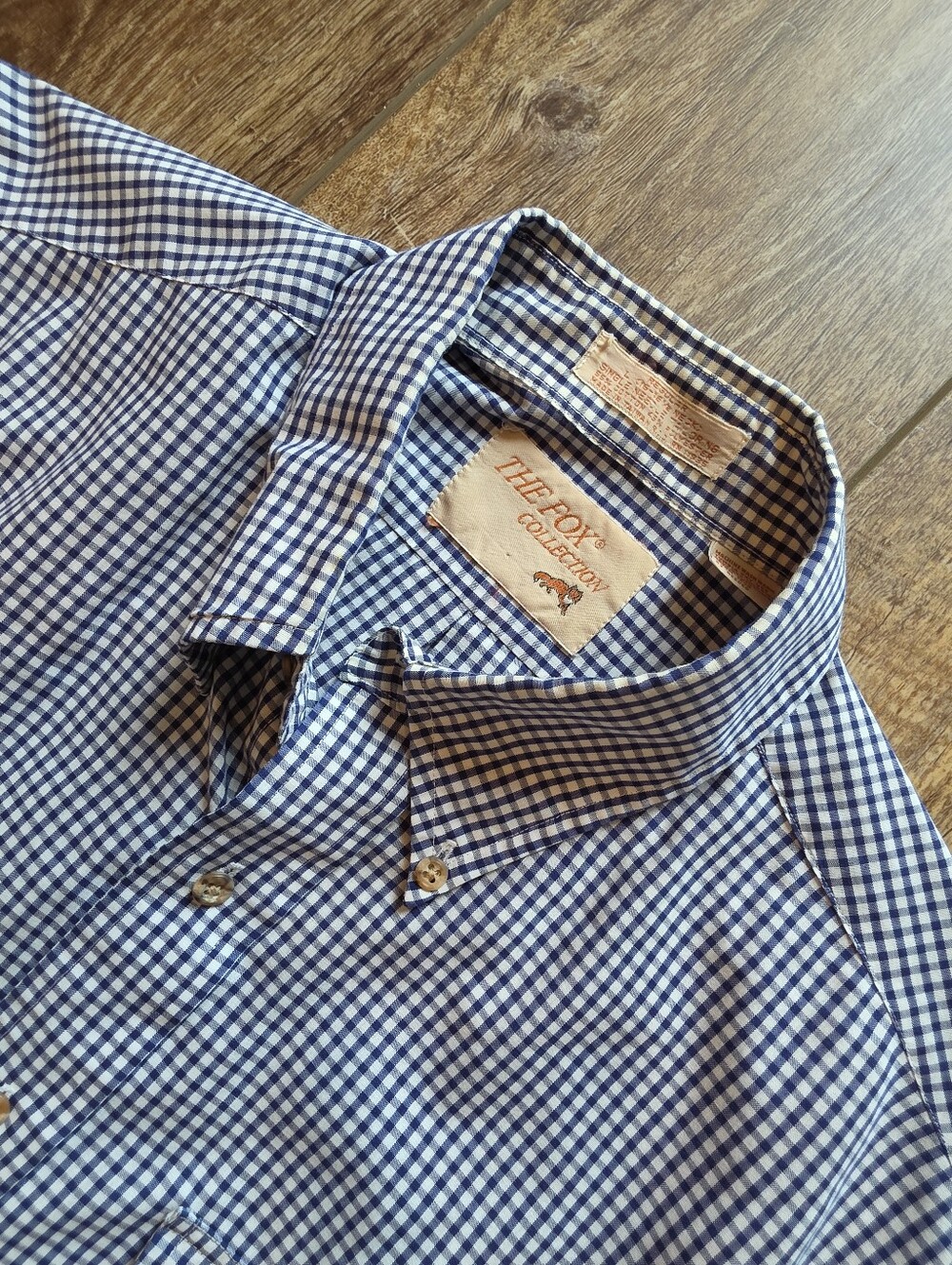 The Fox Collection - Vintage Flap Pocket Gingham Shirt - Size L - Blue & White